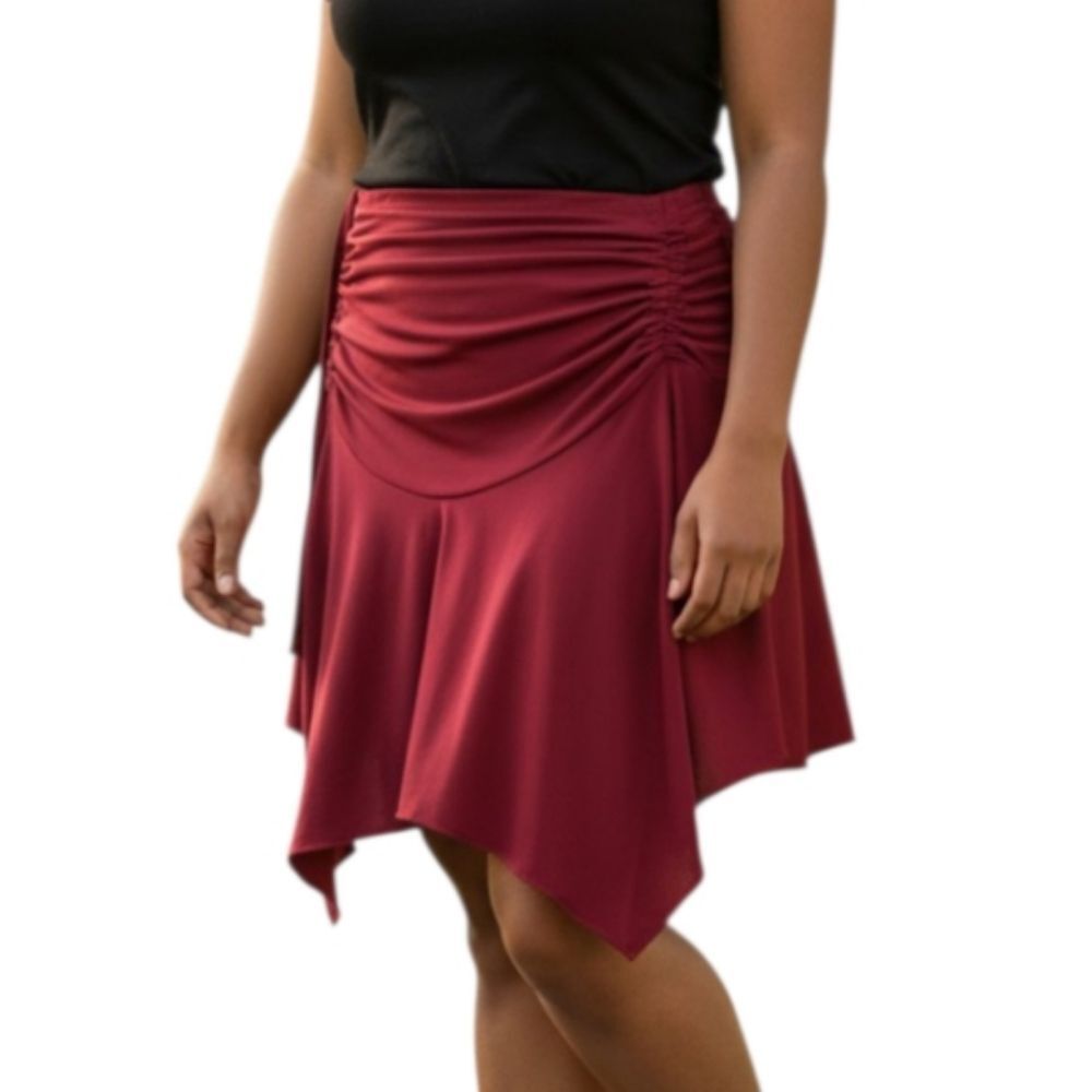 SHEIN Burgundy Asymmetrical Handkerchief Hem Skirt
